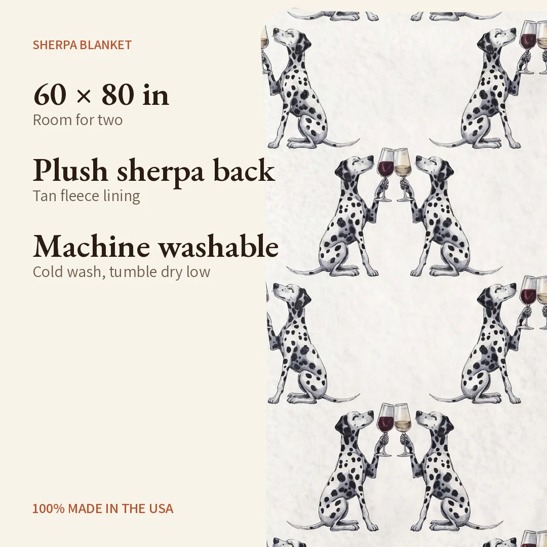 Happy Hour Dalmatian Sherpa Blanket — what you get