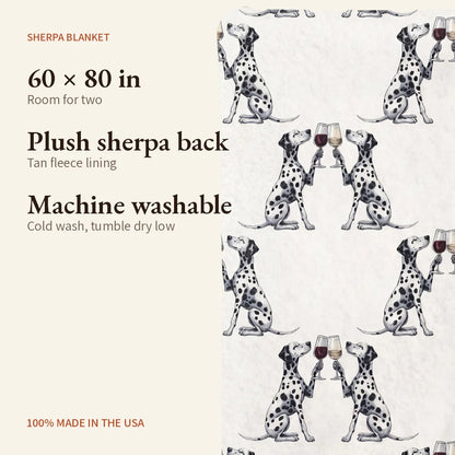 Happy Hour Dalmatian Sherpa Blanket — what you get