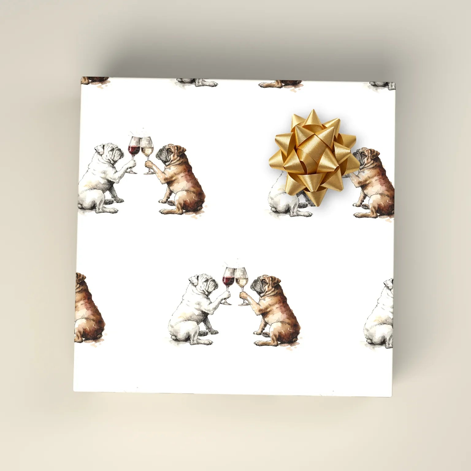 Happy Hour English Bulldog Wrapping Paper — wrapped gift presentation