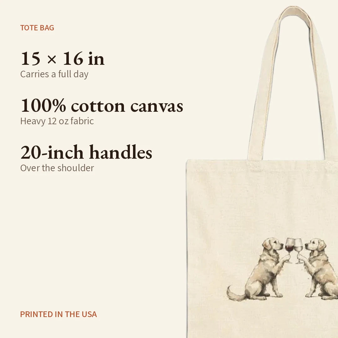 Happy Hour English Cream Golden Retriever Tote Bag — what you get