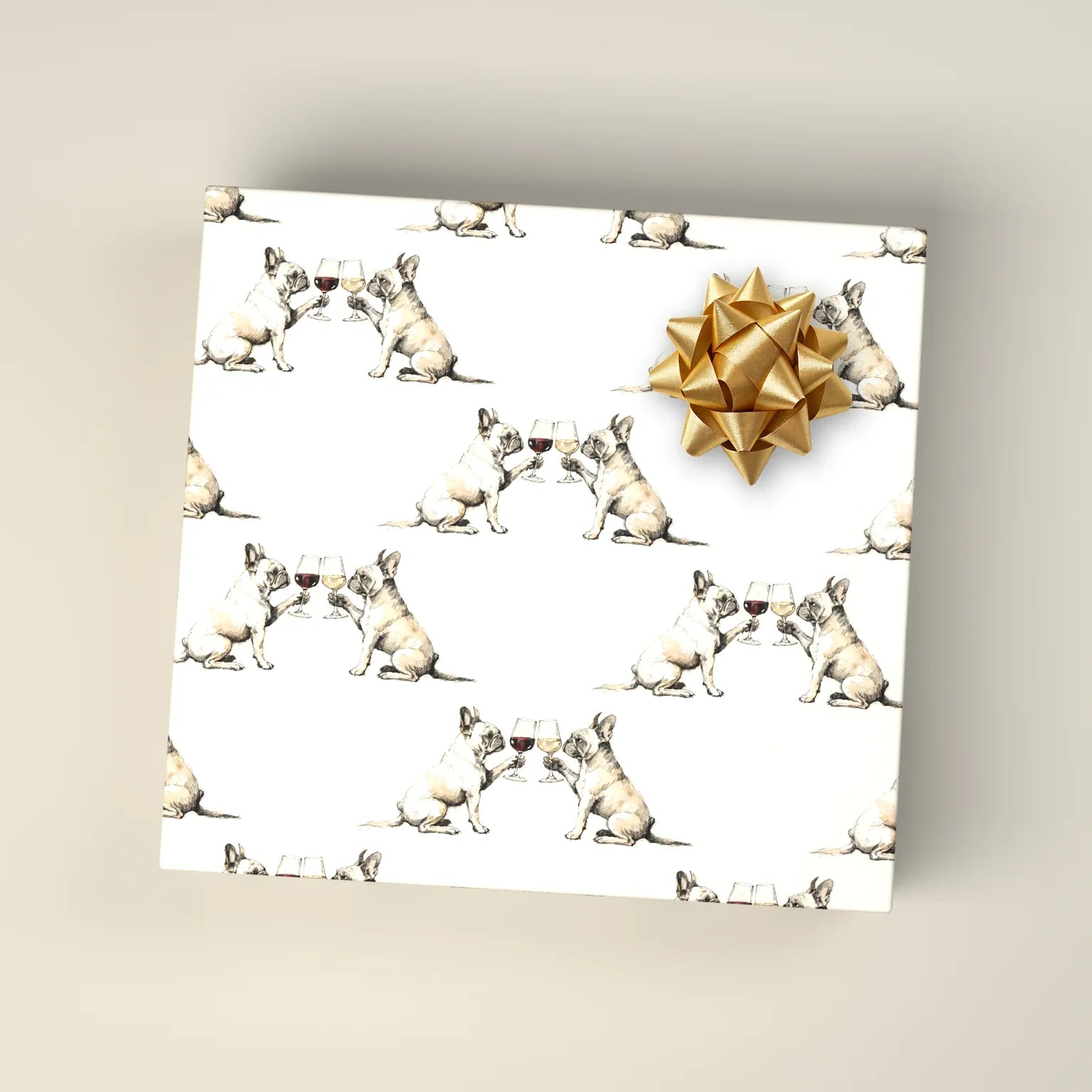 Happy Hour French Bulldog Wrapping Paper — wrapped gift presentation