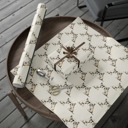 Happy Hour French Bulldog Wrapping Paper — gift wrapping presented on a wooden table