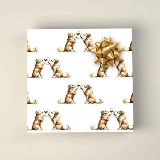 Happy Hour Golden Retriever Wrapping Paper — wrapped gift presentation