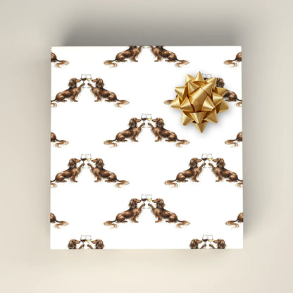 Happy Hour Long-Haired Dachshund Wrapping Paper — wrapped gift presentation