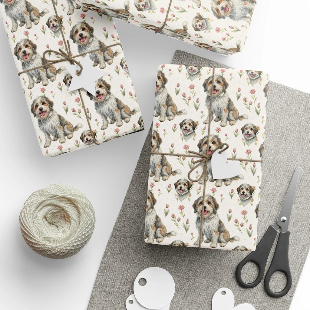 Havanese Floral Wrapping Paper — styled gift wrapping with scissors and twine