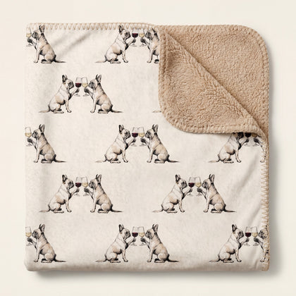 Happy Hour French Bulldog Sherpa Blanket