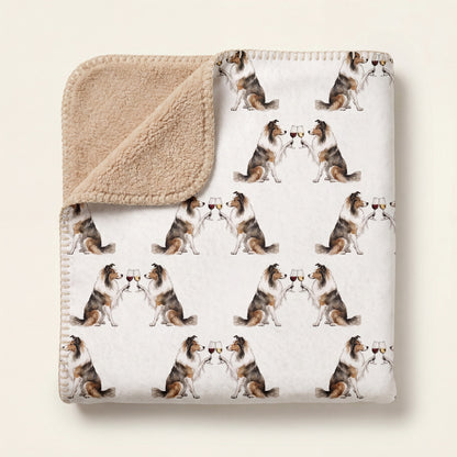 Top-down product photo of the Happy Hour Sheltie sherpa blanket folded on a cream background