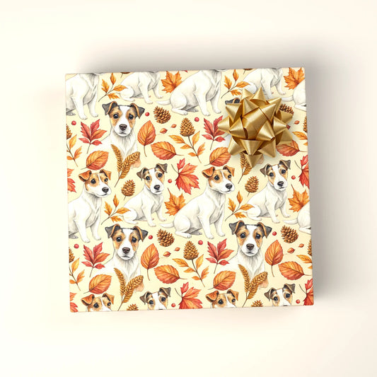 Jack Russell Terrier Autumn Wrapping Paper — wrapped gift presentation
