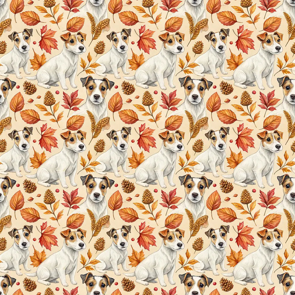 Jack Russell Terrier Autumn Wrapping Paper — repeating pattern tile