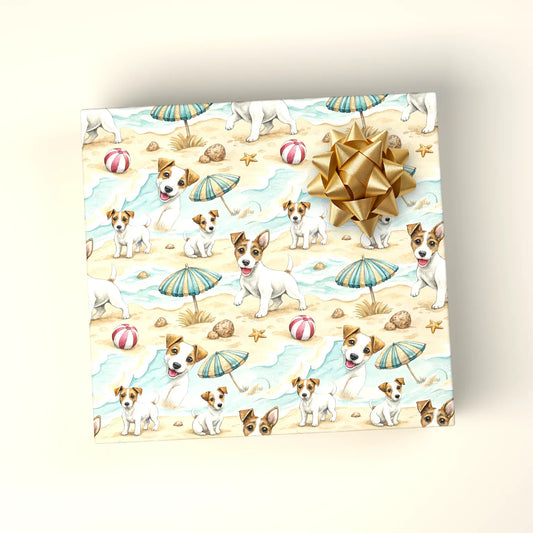Jack Russell Terrier Beach Wrapping Paper — wrapped gift presentation