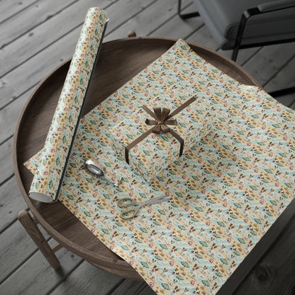 Jack Russell Terrier Beach Wrapping Paper — gift wrapping presented on a wooden table
