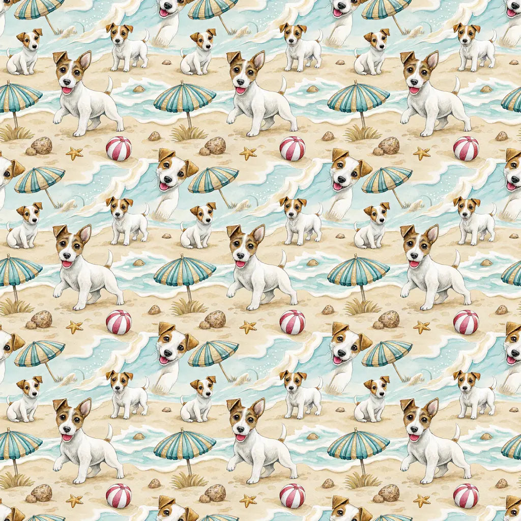 Jack Russell Terrier Beach Wrapping Paper — repeating pattern tile