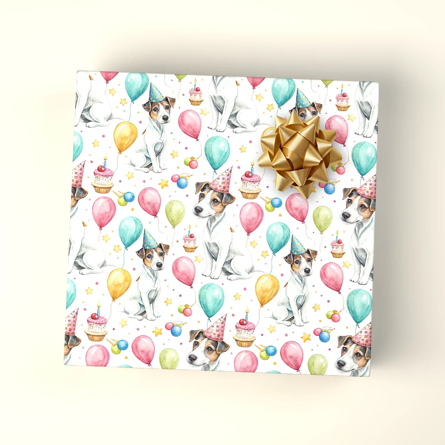 Jack Russell Terrier Birthday Wrapping Paper — wrapped gift presentation