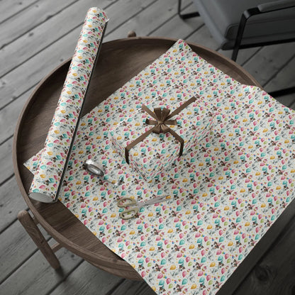 Jack Russell Terrier Birthday Wrapping Paper — gift wrapping presented on a wooden table
