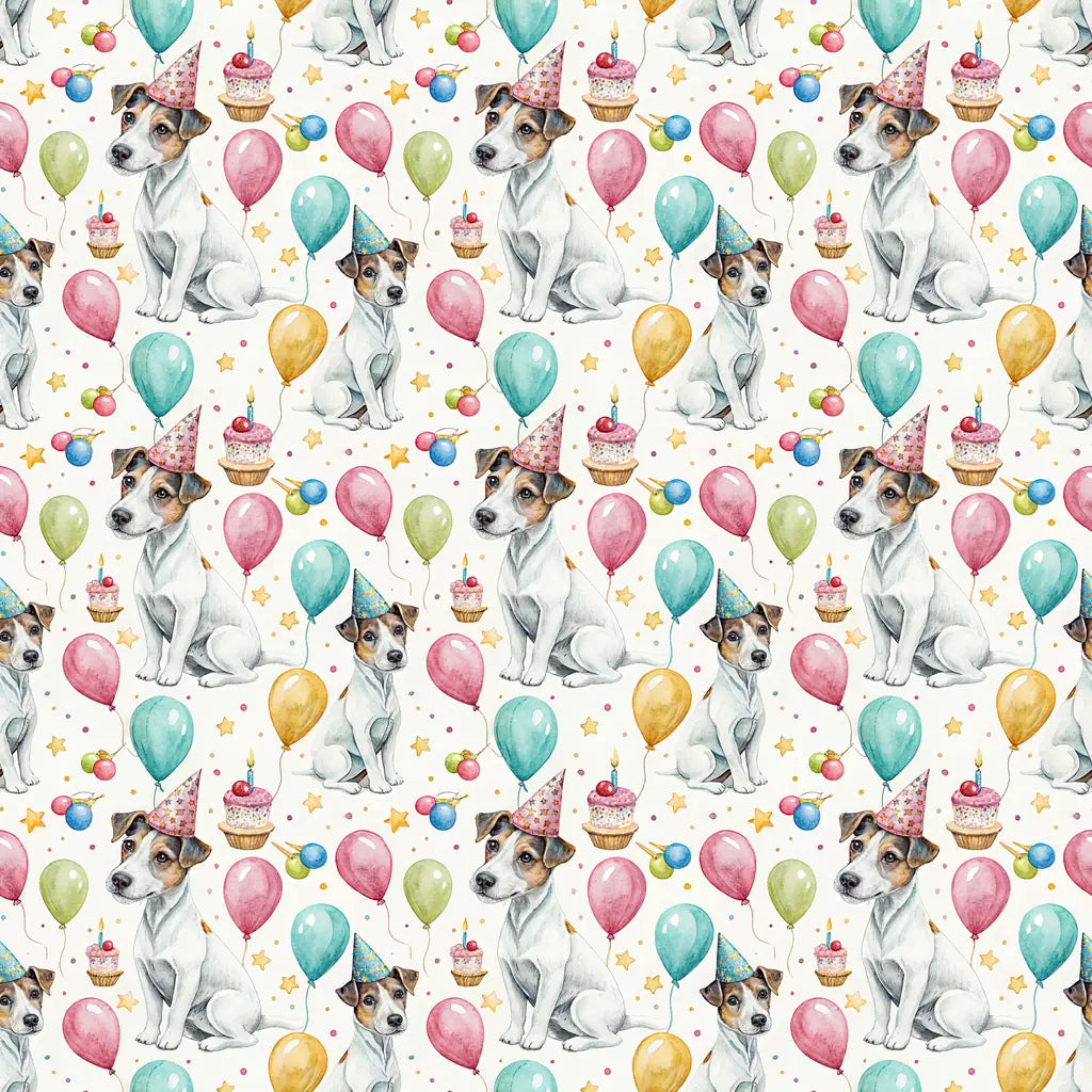 Jack Russell Terrier Birthday Wrapping Paper — repeating pattern tile