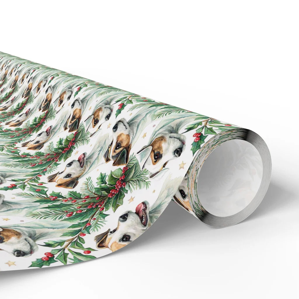Jack Russell Terrier Portrait Wreath Wrapping Paper — paper roll