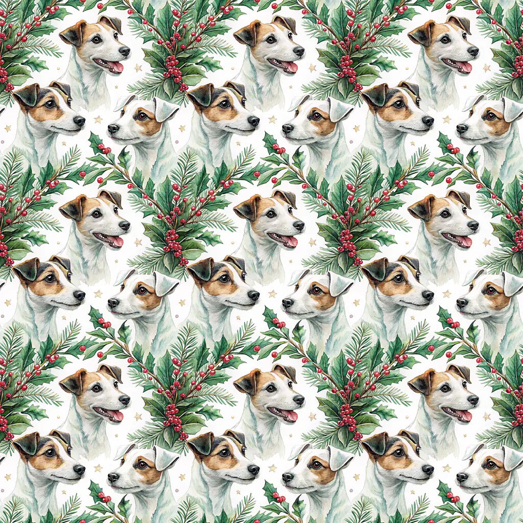 Jack Russell Terrier Portrait Wreath Wrapping Paper — repeating pattern tile