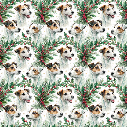 Jack Russell Terrier Portrait Wreath Wrapping Paper — repeating pattern tile