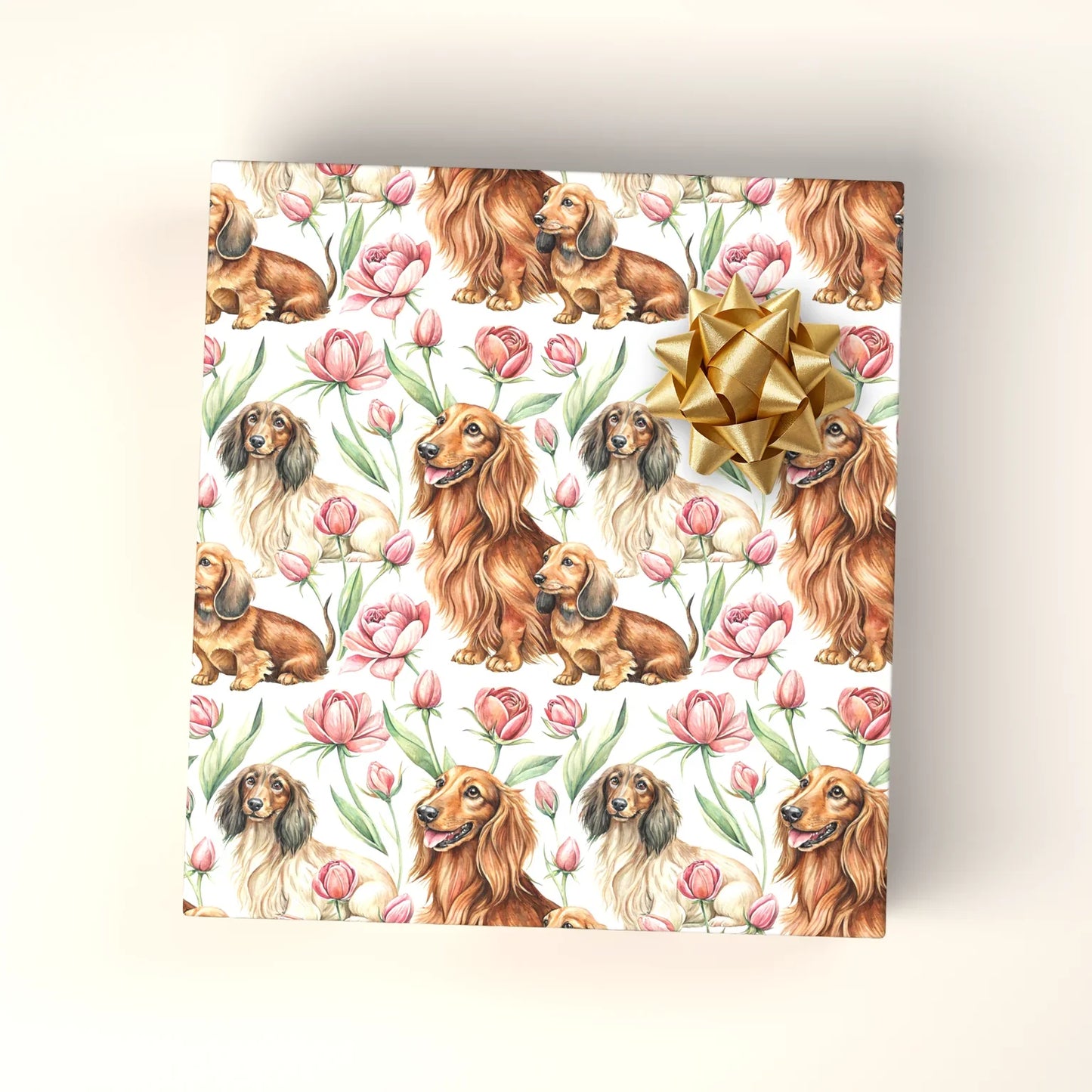 Long-Haired Dachshund Tulip Wrapping Paper — wrapped gift presentation