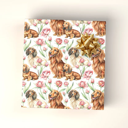 Long-Haired Dachshund Tulip Wrapping Paper — wrapped gift presentation
