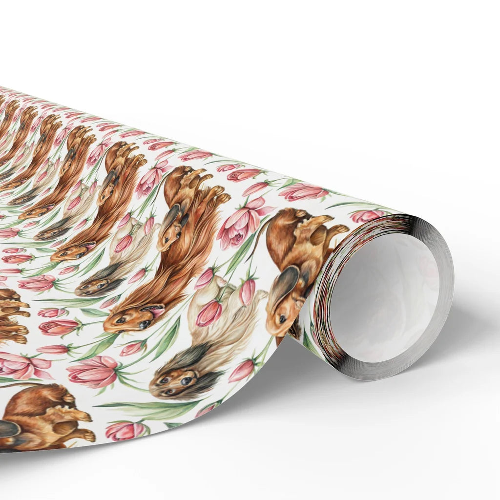Long-Haired Dachshund Tulip Wrapping Paper — paper roll