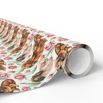 Long-Haired Dachshund Tulip Wrapping Paper — paper roll