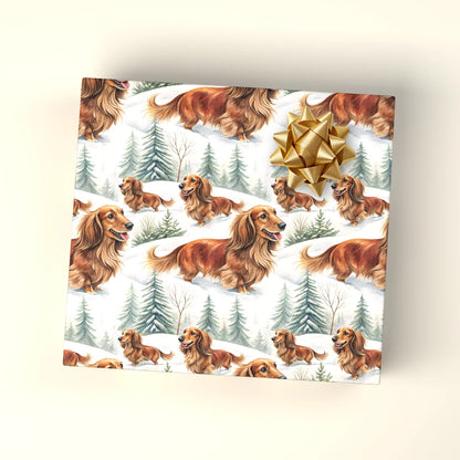 Long-Haired Dachshund Winter Wrapping Paper — wrapped gift presentation