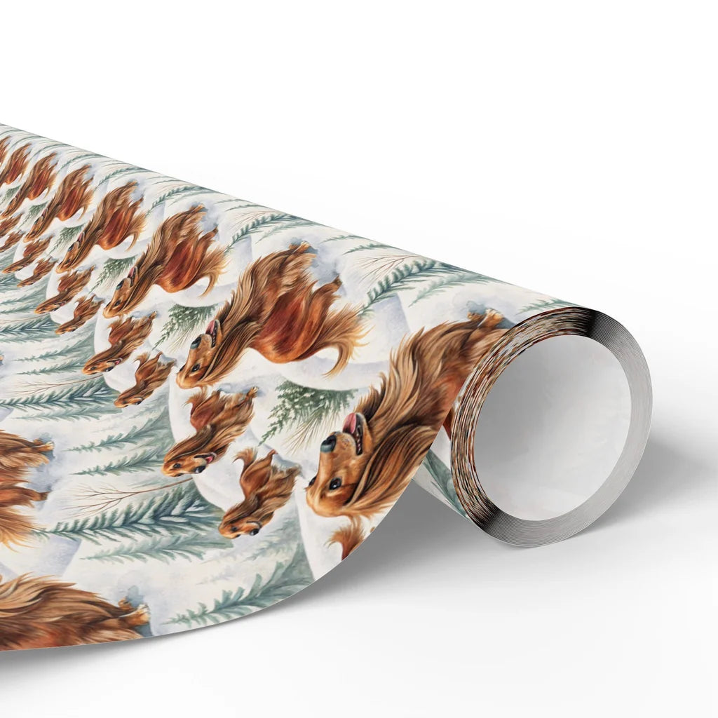 Long-Haired Dachshund Winter Wrapping Paper — paper roll