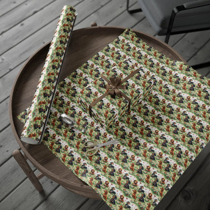 Long on Charm: Dachshund Floral Wrapping Paper — gift wrapping presented on a wooden table