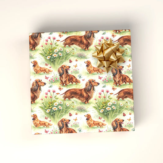 Long on Charm: Dachshund Garden Wrapping Paper — wrapped gift presentation