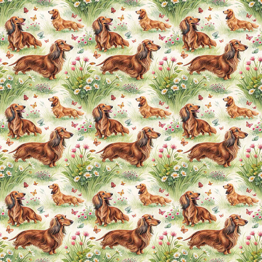Long on Charm: Dachshund Garden Wrapping Paper — repeating pattern tile