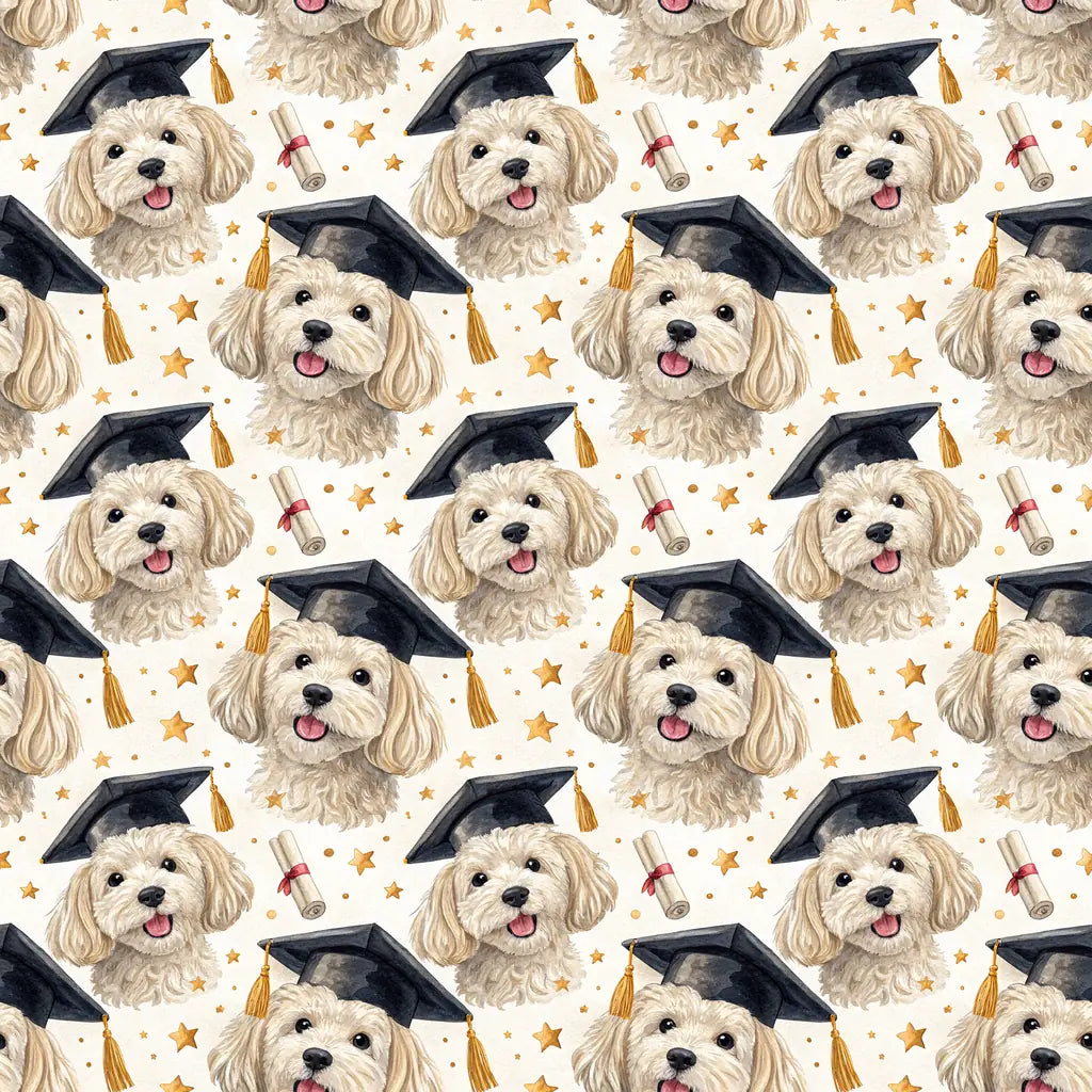 Maltipoo Graduation Wrapping Paper — repeating pattern tile