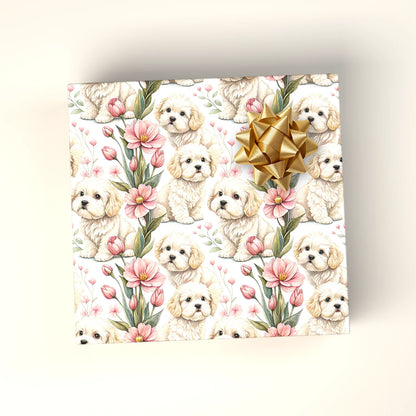 Maltipoo in Bloom Floral Wrapping Paper — wrapped gift presentation