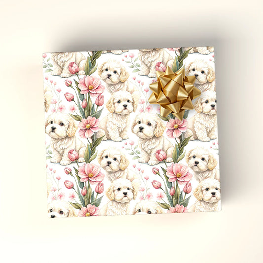 Maltipoo in Bloom Floral Wrapping Paper — wrapped gift presentation