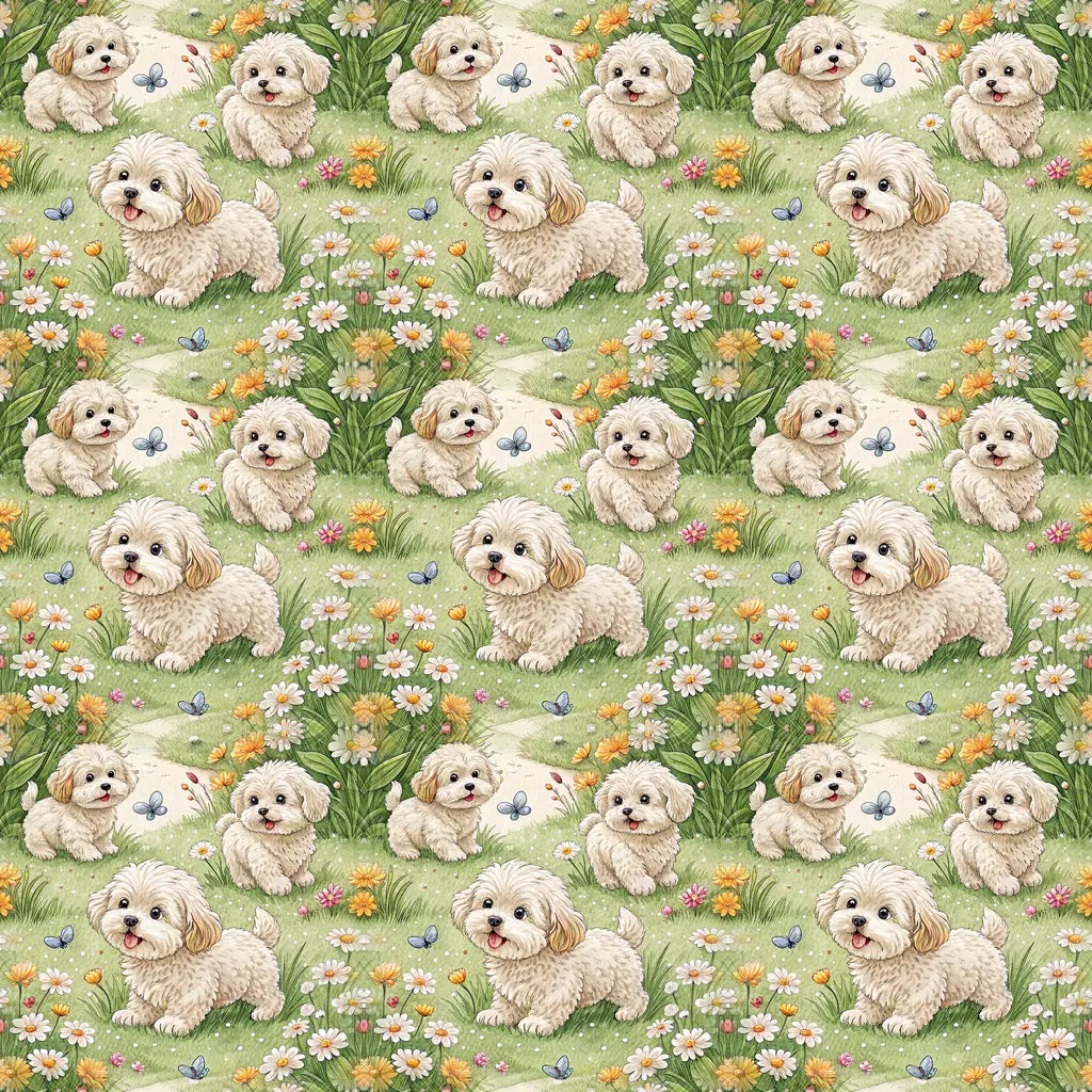 Maltipoo Spring Garden Wrapping Paper — repeating pattern tile