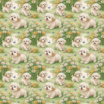 Maltipoo Spring Garden Wrapping Paper — repeating pattern tile
