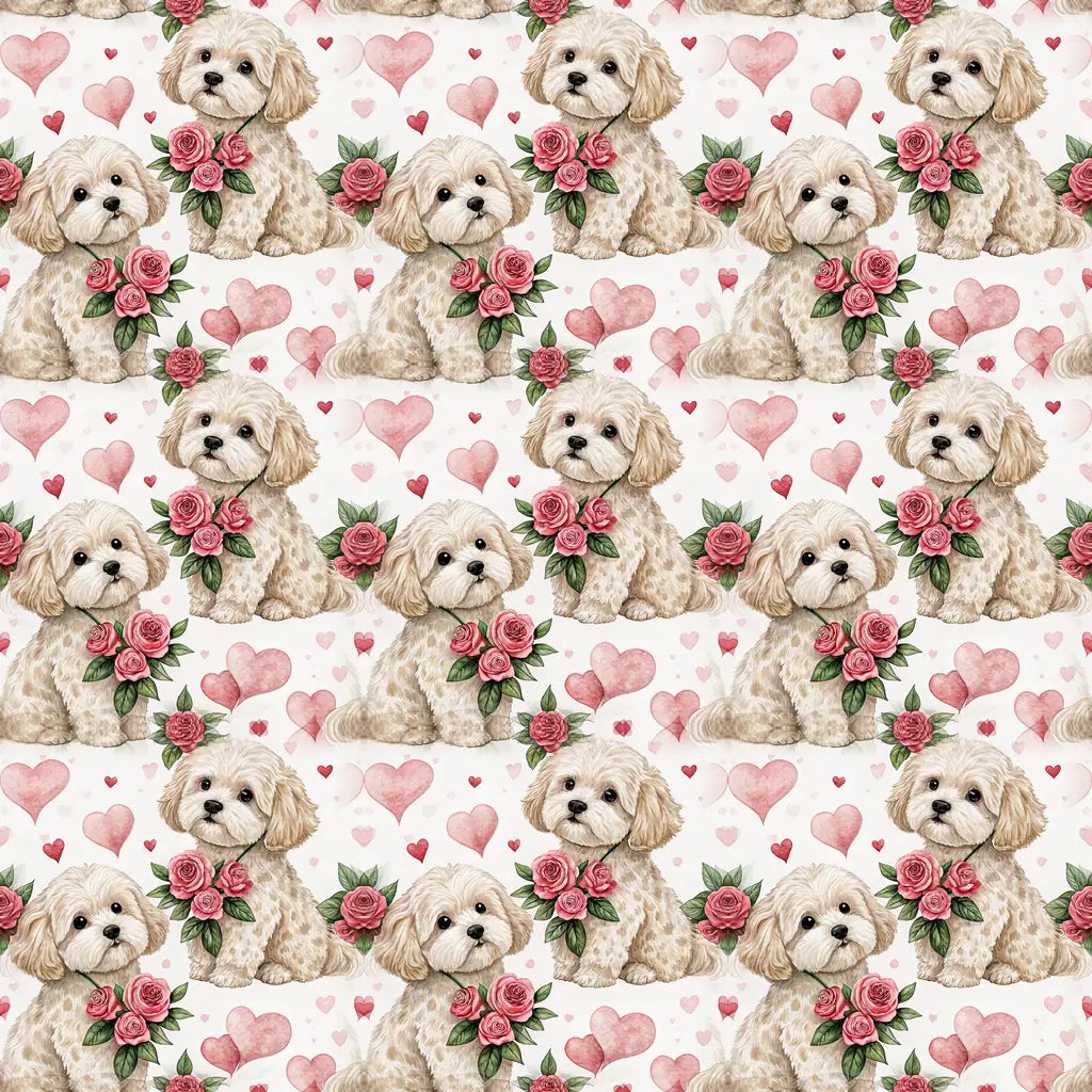 Maltipoo Valentine's Day Wrapping Paper — repeating pattern tile