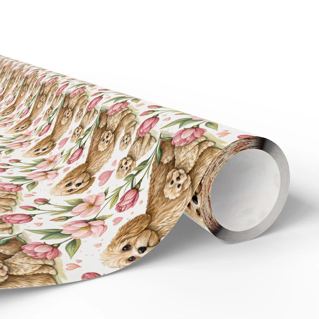 Mama Cockapoo and Puppies Floral Wrapping Paper — paper roll
