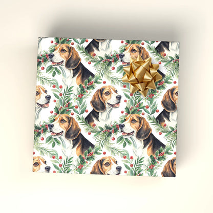 Merry and Bright Beagle Christmas Wrapping Paper — wrapped gift presentation