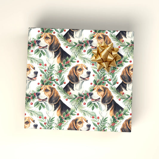 Merry and Bright Beagle Christmas Wrapping Paper — wrapped gift presentation