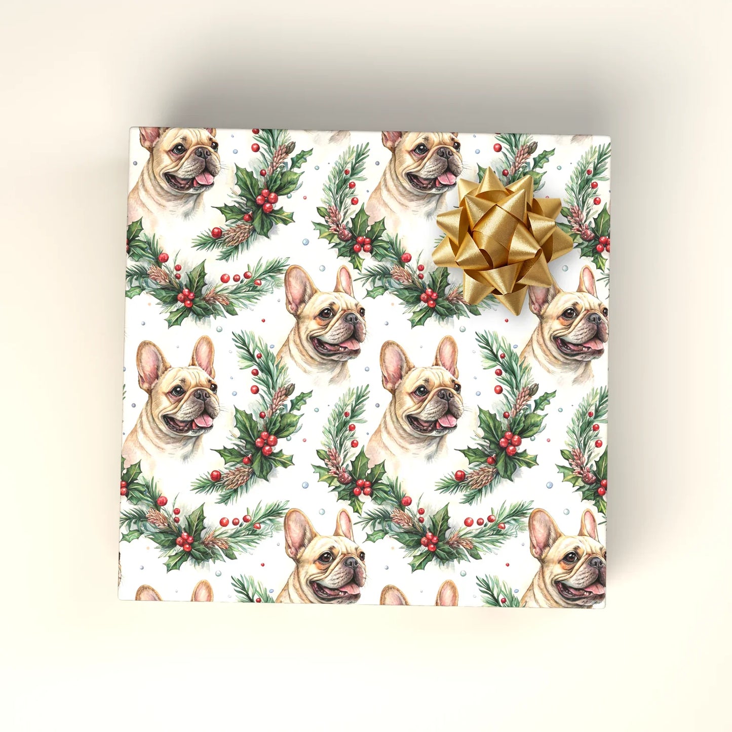 Merry & Bright French Bulldog Christmas Wrapping Paper — wrapped gift presentation