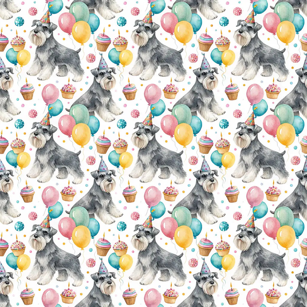 Miniature Schnauzer Birthday Wrapping Paper — repeating pattern tile
