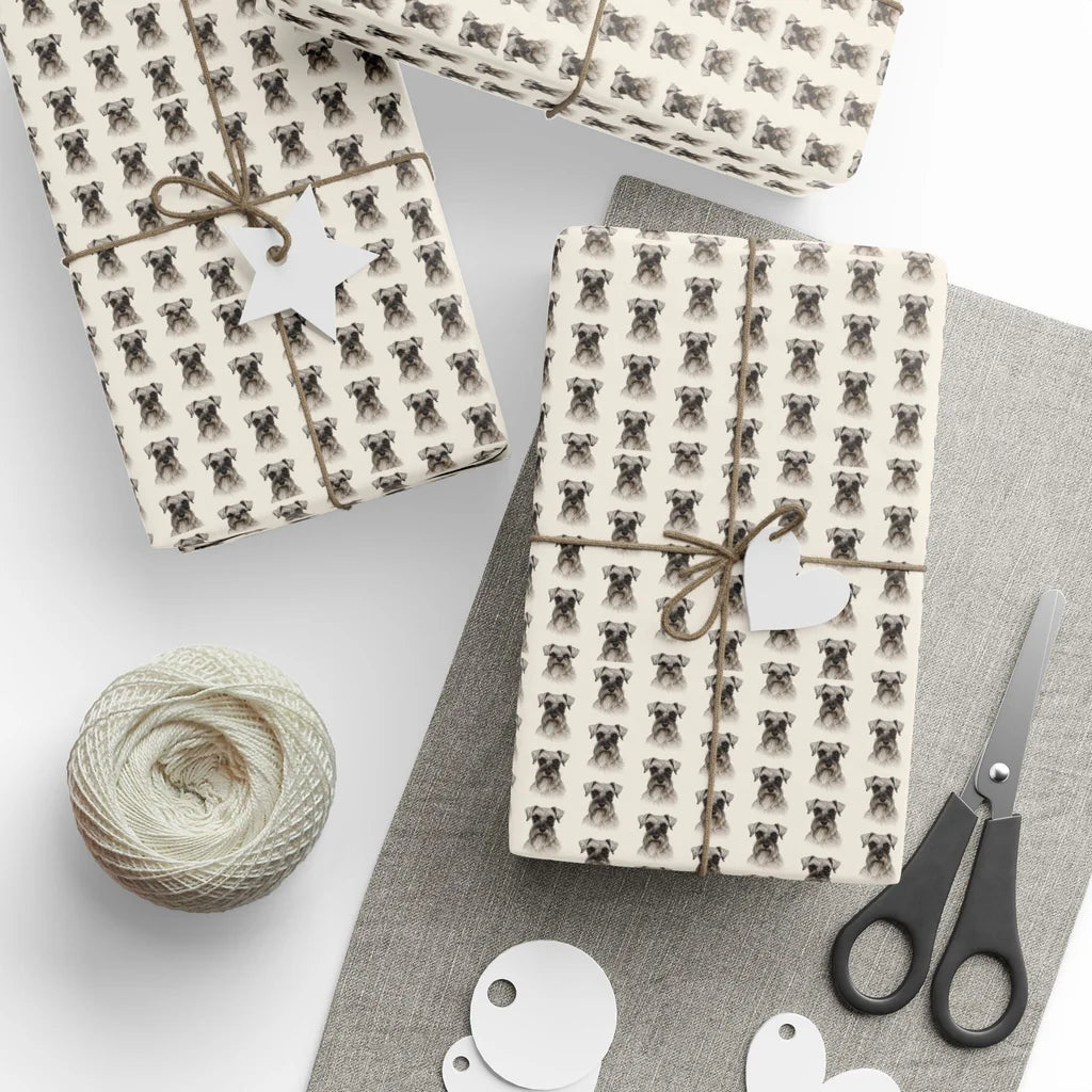 Miniature Schnauzer Portrait Wrapping Paper — styled gift wrapping with scissors and twine
