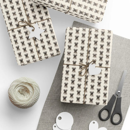 Miniature Schnauzer Portrait Wrapping Paper — styled gift wrapping with scissors and twine