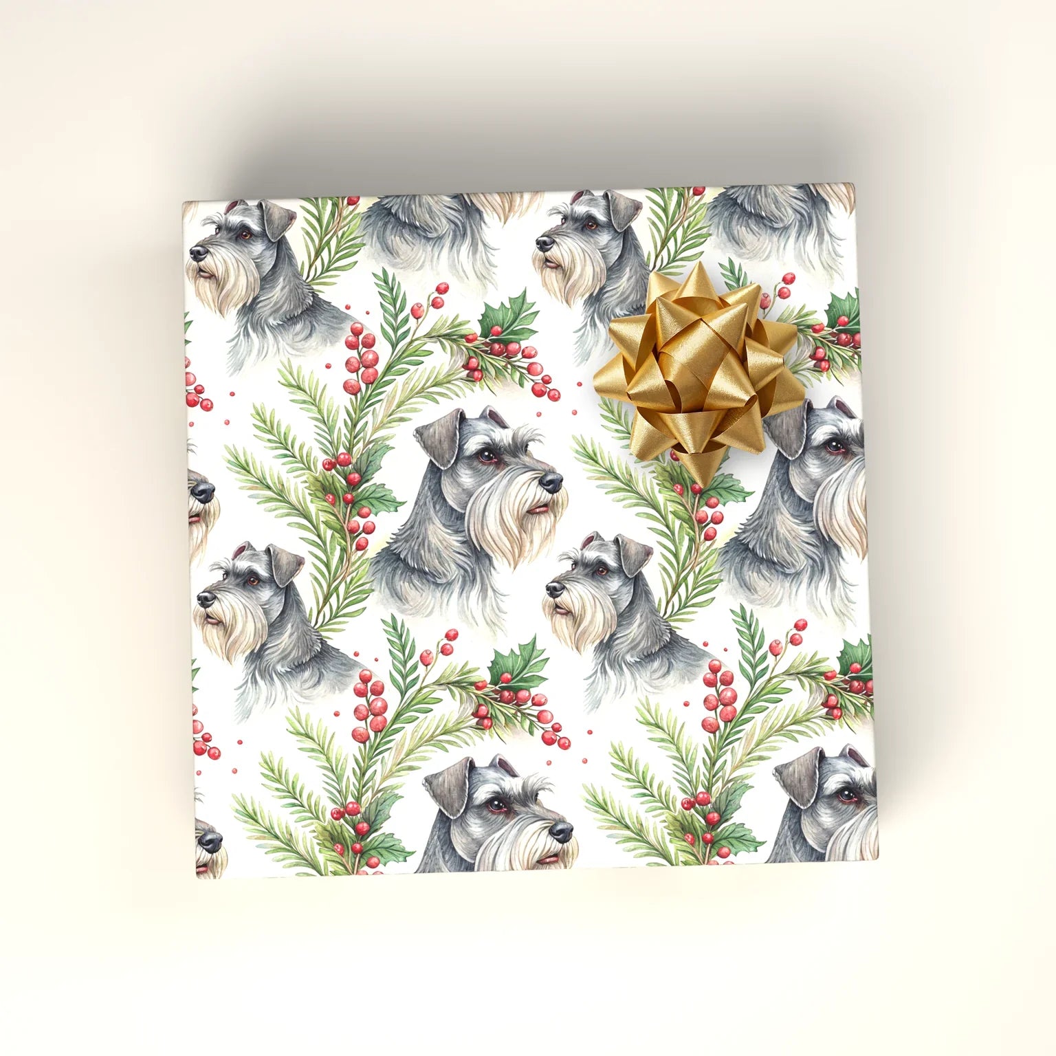 Miniature Schnauzer Portrait Wreath Wrapping Paper — wrapped gift presentation