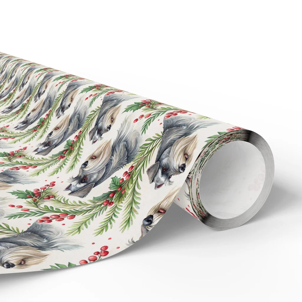 Miniature Schnauzer Portrait Wreath Wrapping Paper — paper roll