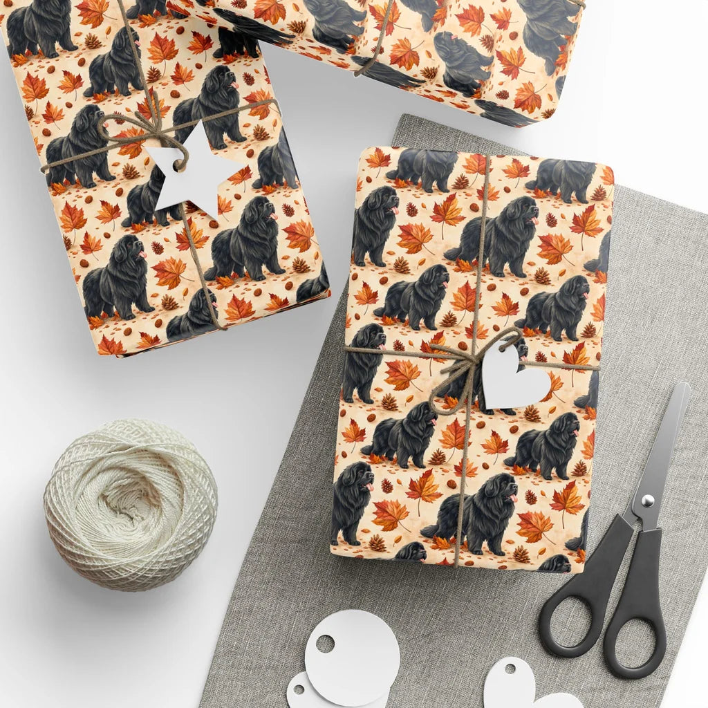 Newfoundland Autumn Wrapping Paper — styled gift wrapping with scissors and twine