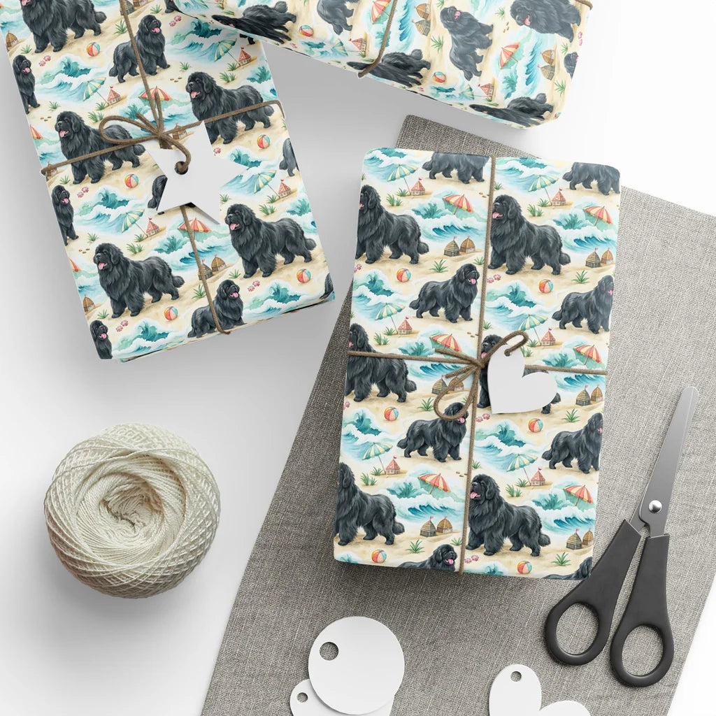 Newfoundland Beach Wrapping Paper — styled gift wrapping with scissors and twine