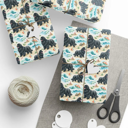 Newfoundland Beach Wrapping Paper — styled gift wrapping with scissors and twine