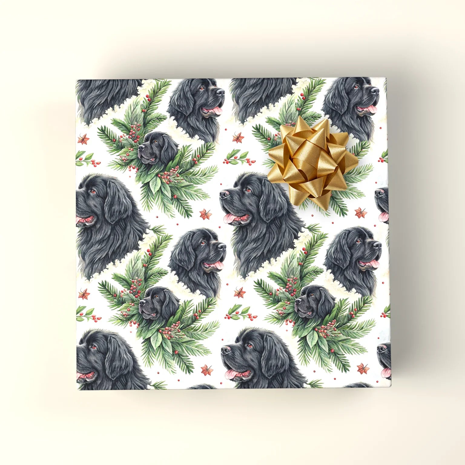 Newfoundland Portrait Wreath Wrapping Paper — wrapped gift presentation